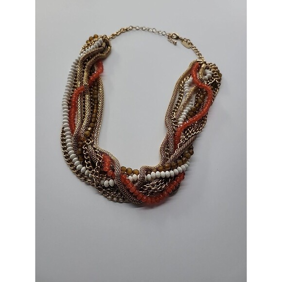 Vintage NY Necklace Multi Strand Beaded Chain Gold Tone Red Gold Twisted - Picture 11 of 14